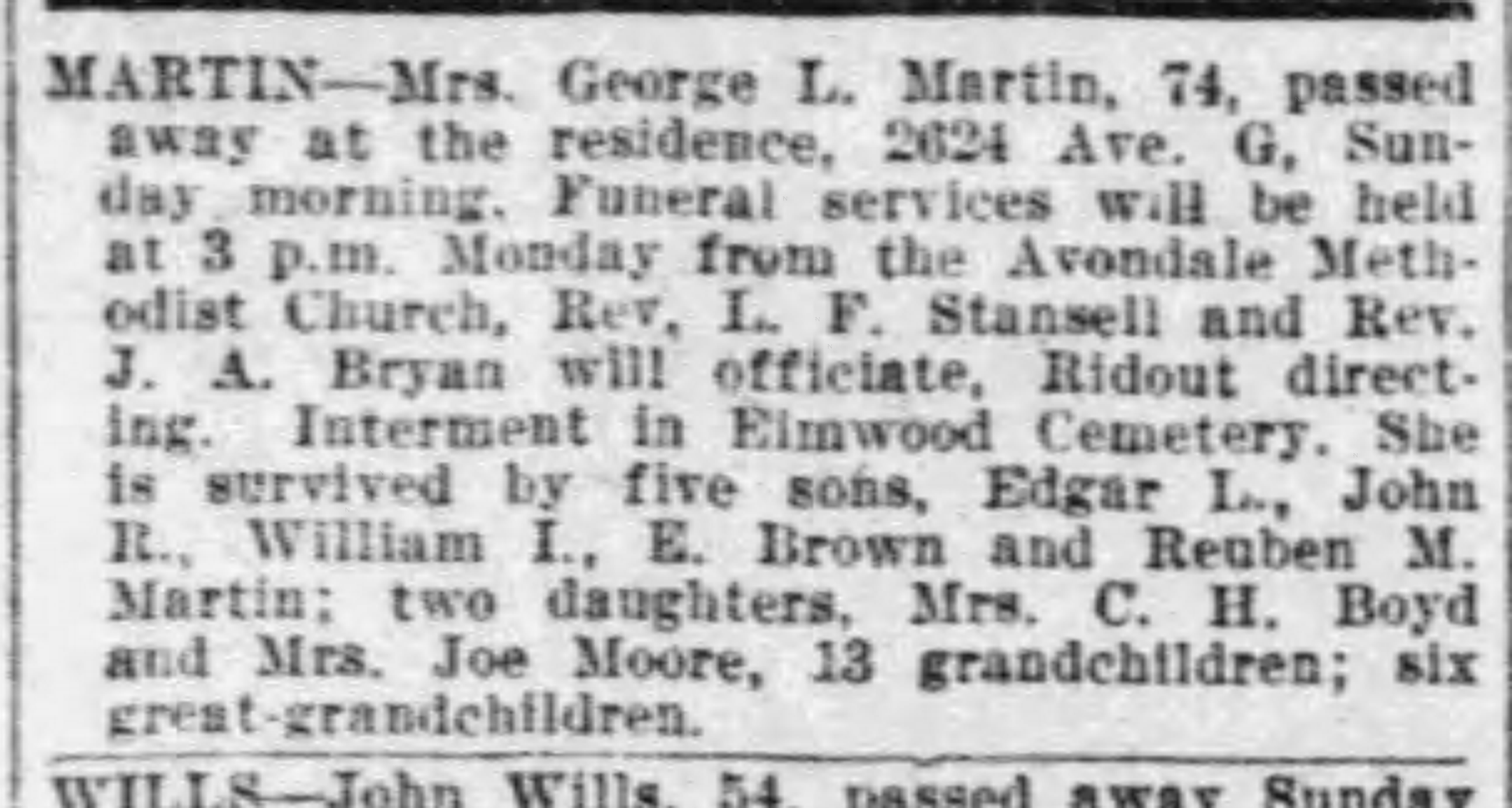 Mrs. George L. Martin obituary